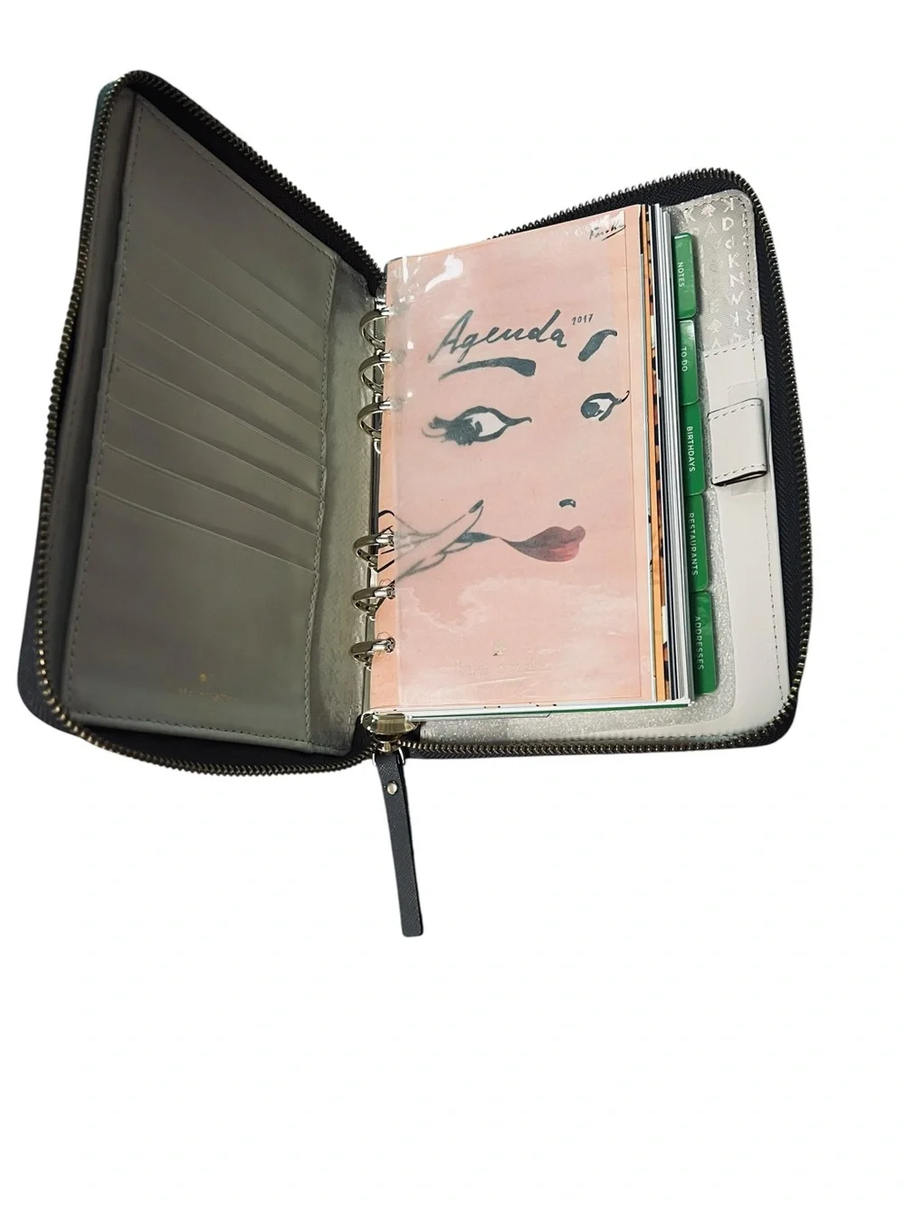 kate spade Unused Taupe Leather Planner 6 Ring Organizer Agenda